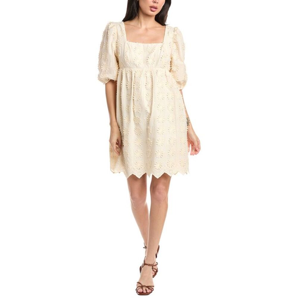 Stellah Womens Aubrey Square Neck 3D Lace Dress, White